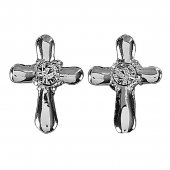 Earrings - Silver Plated - Petal Cross/Cubic Zirconia - Stainless Steel Posts