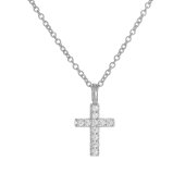 Kors med zirkoner- halskæde - sølv