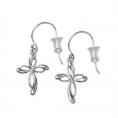 Earrings Ribon Cross 7/8 Silver Plated - Stainless Steel Wires