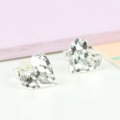 Hammered Heart - Stud Earrings in Silver