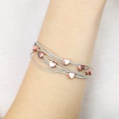 Rose gold heart grey multi strand leather bracelet