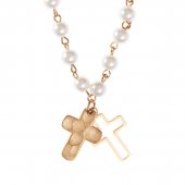 Double Cross And Glass Pearl Necklace