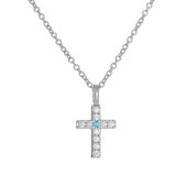 Kors med zirkoner- turkis - halskæde - sølv