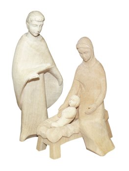 Krybbesæt - Josef og Maria med barn i krybbe - håndskåret træ