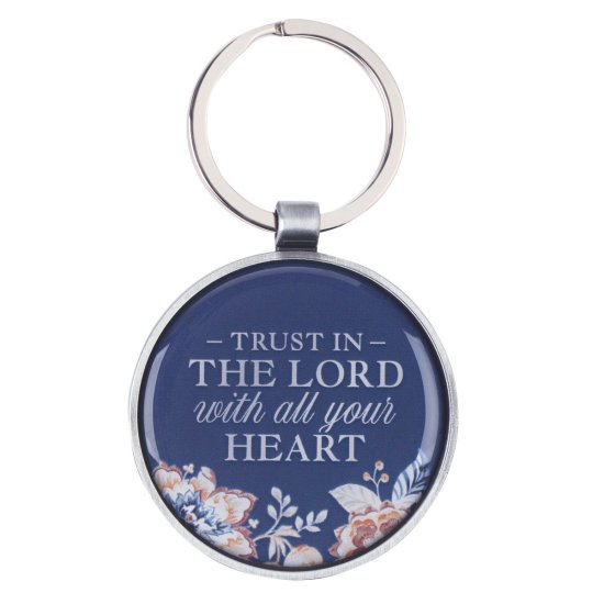 Trust Honey-brown and Navy - Epoxy-coated Metal Keychain - Proverbs 3:5