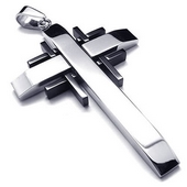 Stainless Steel Cross Pendant Necklace (silver with black)